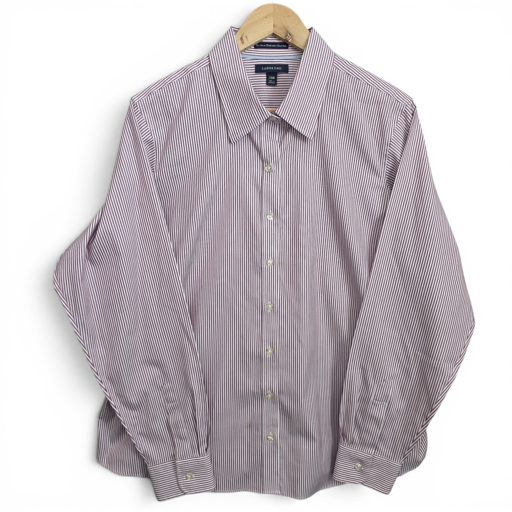 Lands End Shirt Womens‎ Plus 20W Mauve Striped Button Up No Iron Pinpoint Oxford